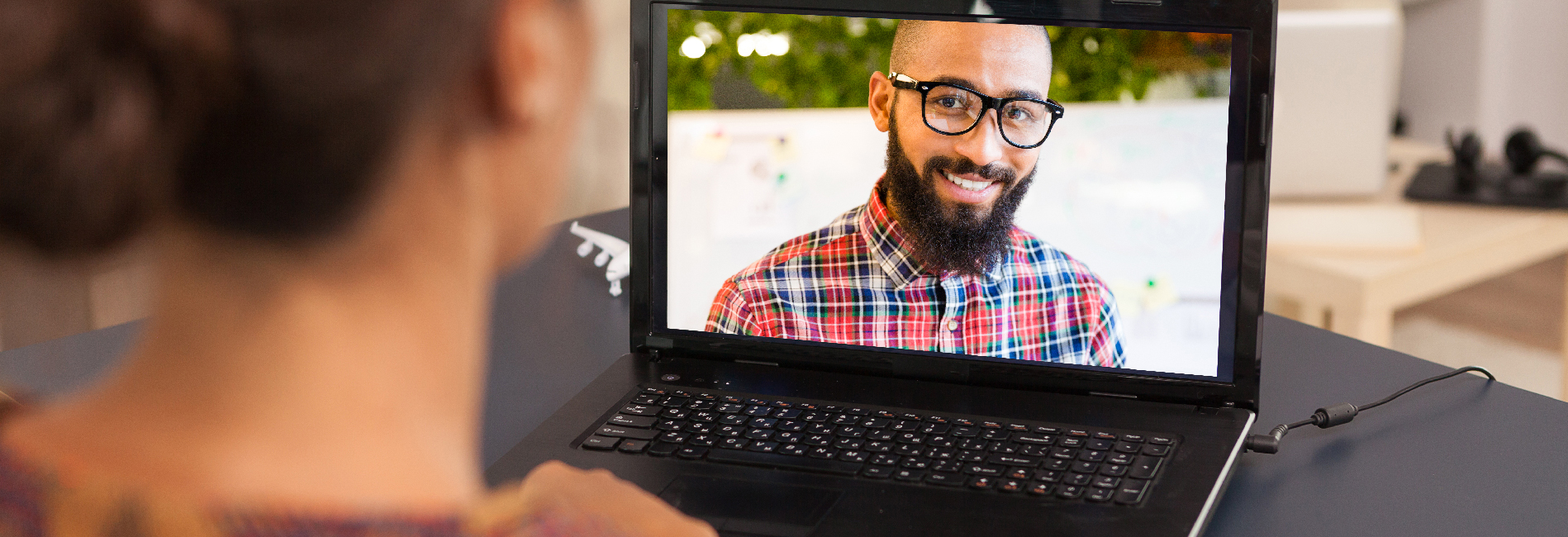 student in computer having interview